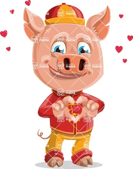 Year of the Pig Character - Vector Pig Cartoon - Year of the Pig Vector Character Showing Love